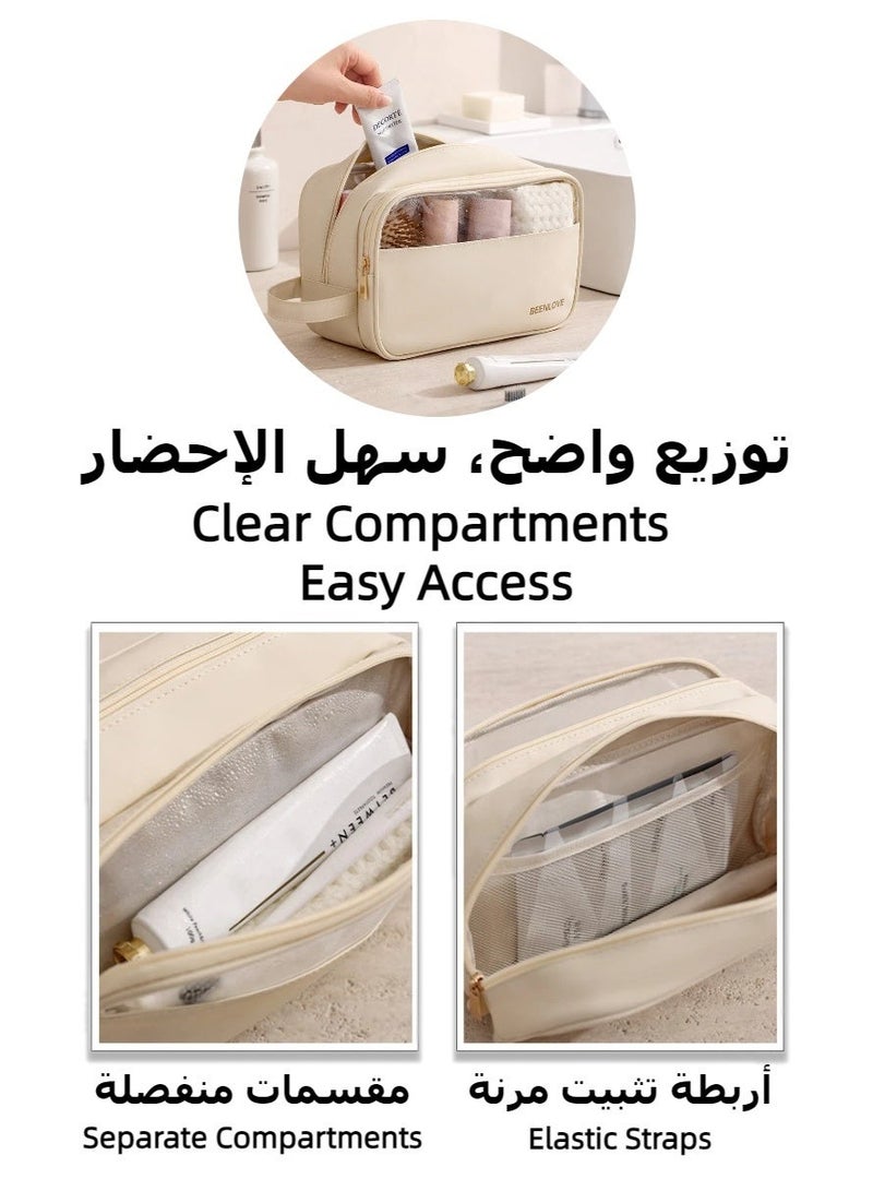 Clear Travel Bags for Toiletries, Transparent Cosmetic Bag, Clear Toiletry Bag for Women Men, Translucent Waterproof Travel Makeup Bag with Handle, Waterproof Pouch for Toiletries Accessories Brushes Dark blue / pink / white - Image 3